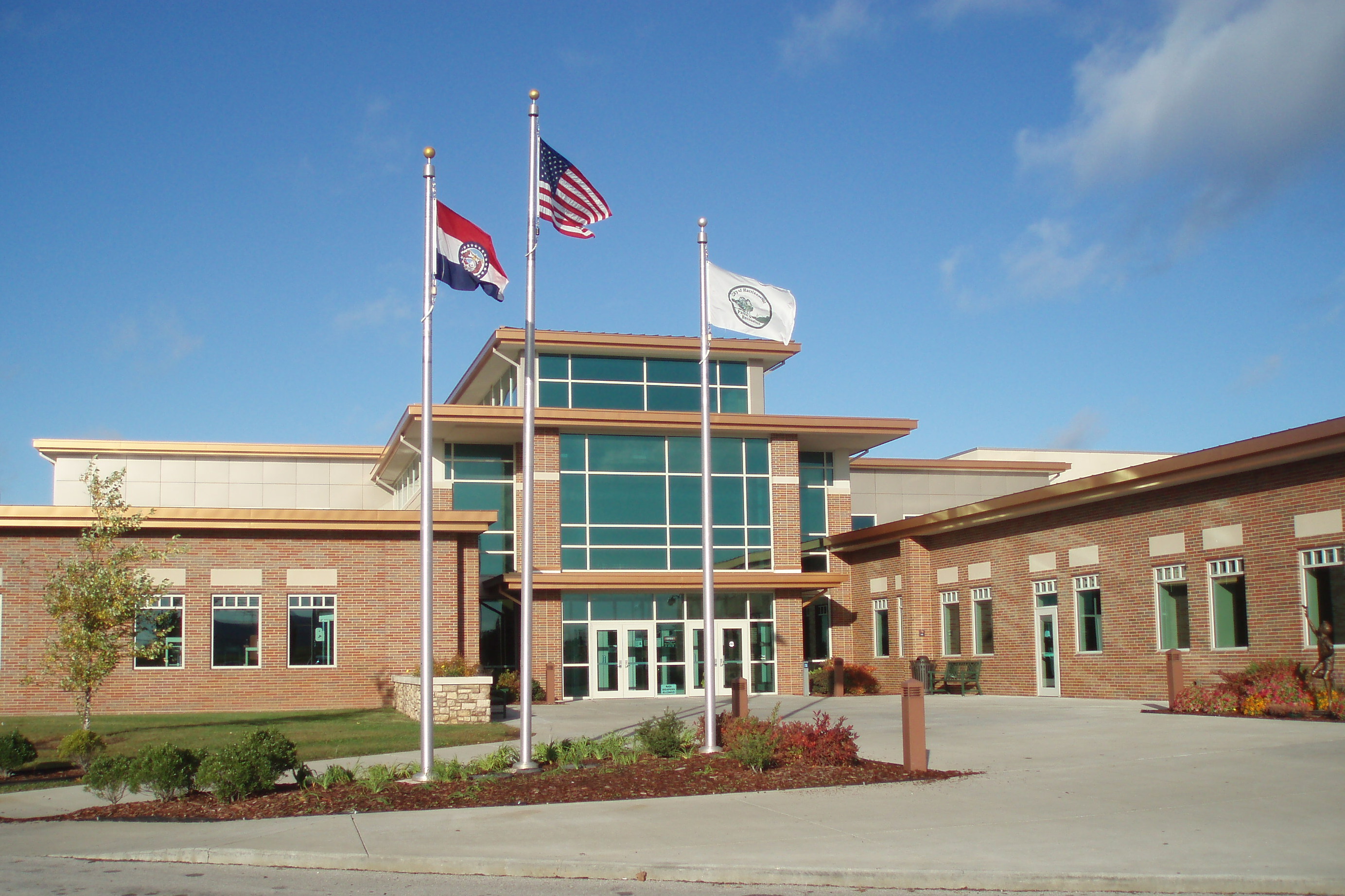 Harrison Community Cente Exterior and Flags